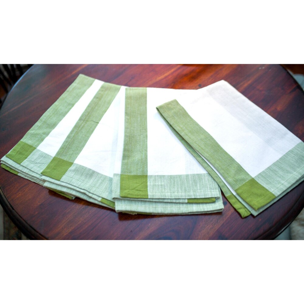 Set of 4 Green and White 100 Percent Cotton French Bistro 22" square Napkins